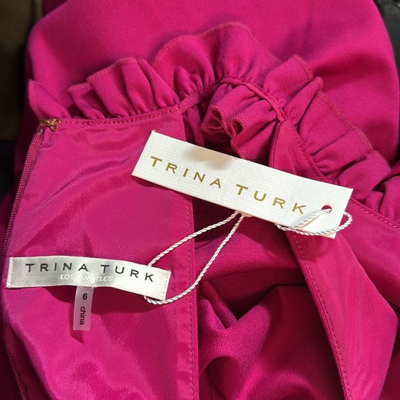 Trina Turk Magenta Halter Neck Ruffle Cocktail Dress Size 6 - Picture 3 of 4